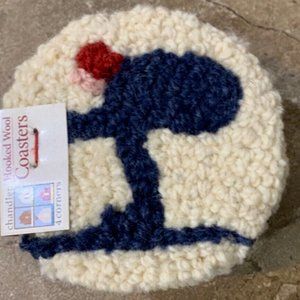 Chandler 4 Corners Hooked Wool Set of 4 Ski Skier Coasters New!